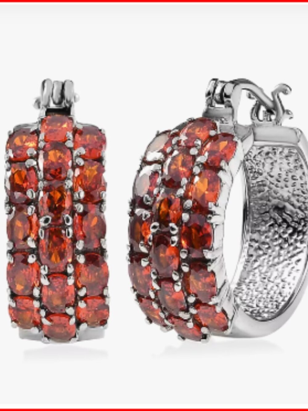 Red Simulated Diamond Hoop Earrings in Stainless Steel